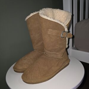 BearPaw Tan Suede Boots with Cream Lining